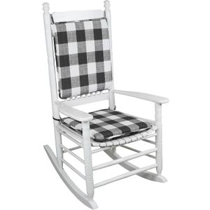 Klear Vu Porch Rocking Chair Cushion Set for Indoor and Outdoor Use, Assembled in The USA, Easy to Clean Stylish Seat and Back Pads with Fabric Ties, 20" x 17" x 2", Jurby Black/White