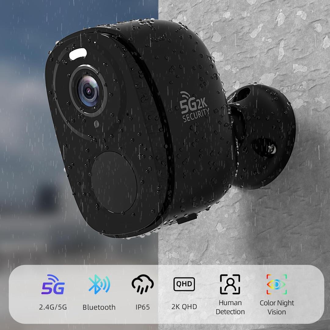 5G/2.4GHz WiFi Security Cameras Wireless Outdoor, 2K Battery Home Security Camera with AI Detection, Siren, Surveillance Indoor Home Camera, Color Night Vision,2-Way Talk,IP65, Cloud/SD, Works Alexa (Black)