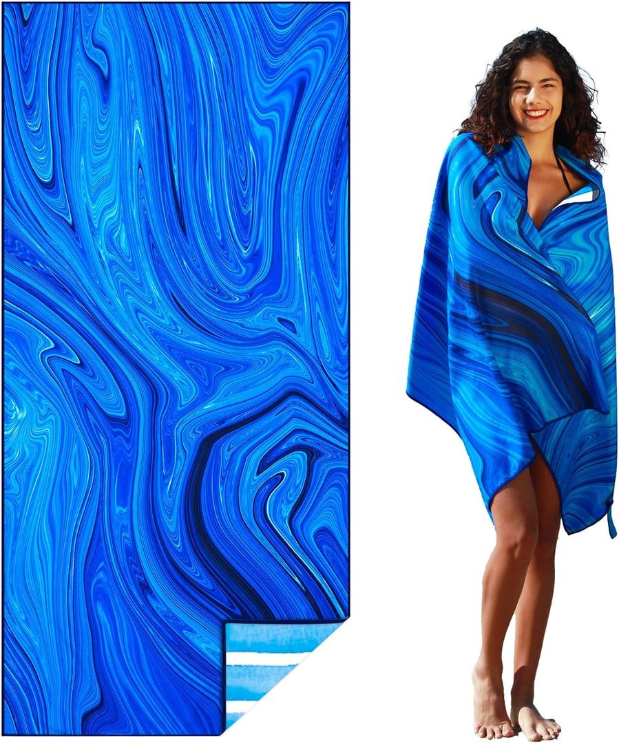 Microfiber Lightweight Beach Towel Sand Free Quick Dry Absorbent Thin Compact Towels for Swimming Pool Camping Beach Accessories Large Easy Pack Travel Things for Vacation Essentials Gift Adult (32x71 inch, Drift Sand Trippy)