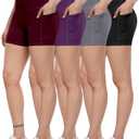 ATHVOTAR Biker Shorts Women with Pockets - 3"/5"/8" High Waisted Workout Spandex Tummy Control Gym Running Yoga Shorts (Small, Black/Gray/Purple/Cassis)