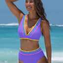 popvil High Waisted Bikini Set for Women Two Piece Tummy Control Swimsuit Color Block Bathing Suit Beach Vacation 2026 (Purple, L)