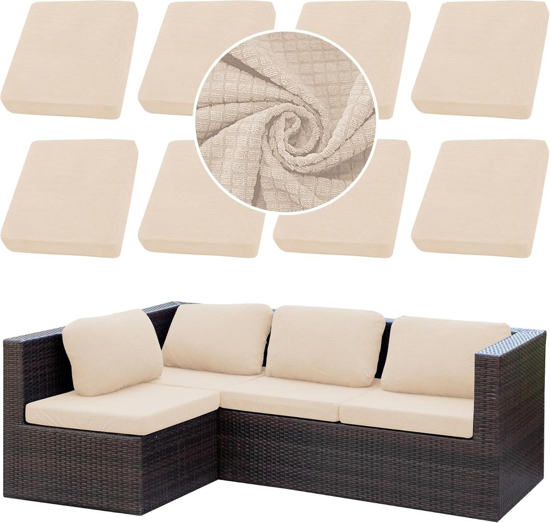 Outdoor Cushion Covers Set,8PCS Patio Furniture Couch Seat Slipcovers, Replacement for Sofa Sectional Chair(CoverOnly)