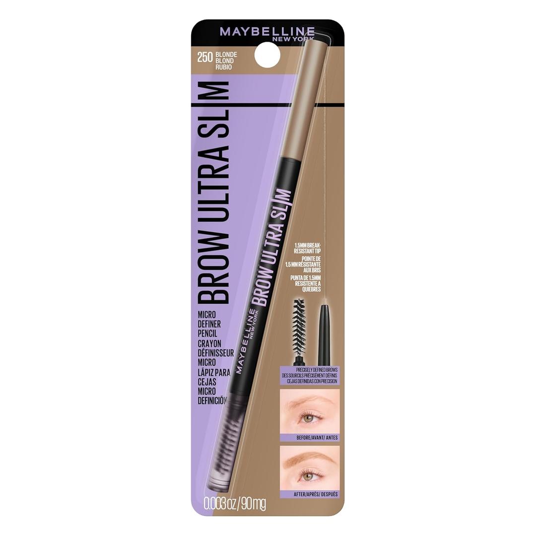 Maybelline Express Brow Ultra Slim Eyebrow Makeup, Brow Pencil with Precision Tip and Spoolie for Defined Eyebrows, Blonde, 1 Count