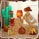 JellyArch 14 Pcs Western Cowboy Party Decorations Hay Bales Straw Boxes Cactus Inflatable Cowgirl Card Hat Horseshoe for Western Birthday Theme Party(Classic,Earthy Yellow)