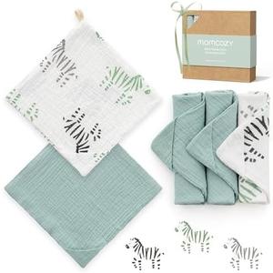 Momcozy Soft & Absorbent Baby Washcloths - 4 Layer Design| Medium Thickness| Premium Cotton for Newborns' Skin-Great for Bathing, Wiping & on-The-go Use, Shower Gift and Essential(Pack of 5, 10x10 inch)
