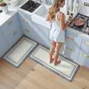 KIMODE Anti Fatigue Kitchen Mat 2PCS Non-Skid Waterproof Kitchen Rugs Farmhouse Kitchen Mat for Floor Laundry Room Rug,Cushioned Comfort Foam Standing Mat for Office Sink Desk Blue and Gray Home Decor