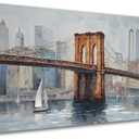 Anolyfi Nyk Brooklyn Bridge Wall Art, Grey Skyline Painting for Living Room Bedroom Home Decor 40"x20"