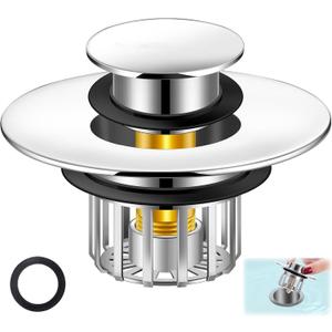 Universal 3 in 1 Bathtub Drain Stopper Anti-Clogging Bathtub Drain Hair Catcher, Pop Up Tub Drain Plug and Cover with Effective Filter Basket for for 1.4 to 1-3/4" Drain Hole