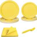 96 Pcs Party Plates, Yellow Paper Plates and Napkins, Disposable Tableware Set, Party Supplies for Kids Birthday Baby Shower Wedding Picnic, Serve for 24 Guests