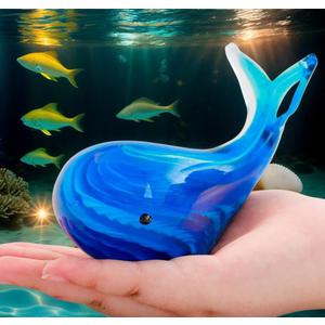 Blue Glass Whale Figurine Collectibles Hand Blown Art Glass Whale Sea Animal Paperweight Home Table Decor Gifts for Daughter Women Mom Gifts