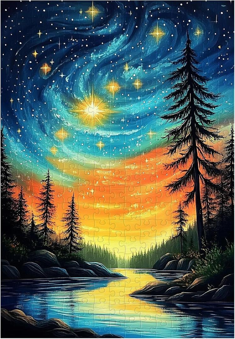 Great Jigsaw Puzzles for Adults 300 Pieces Starry Sky Forest Puzzles for Adults Toys Gift Family Decoration Kids Puzzle (15"x10"-300PCS)