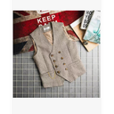 Men's Slim Fit Sleeveless Suit Vest Double Breasted Herringbone Tweed Business Waistcoat Size M
