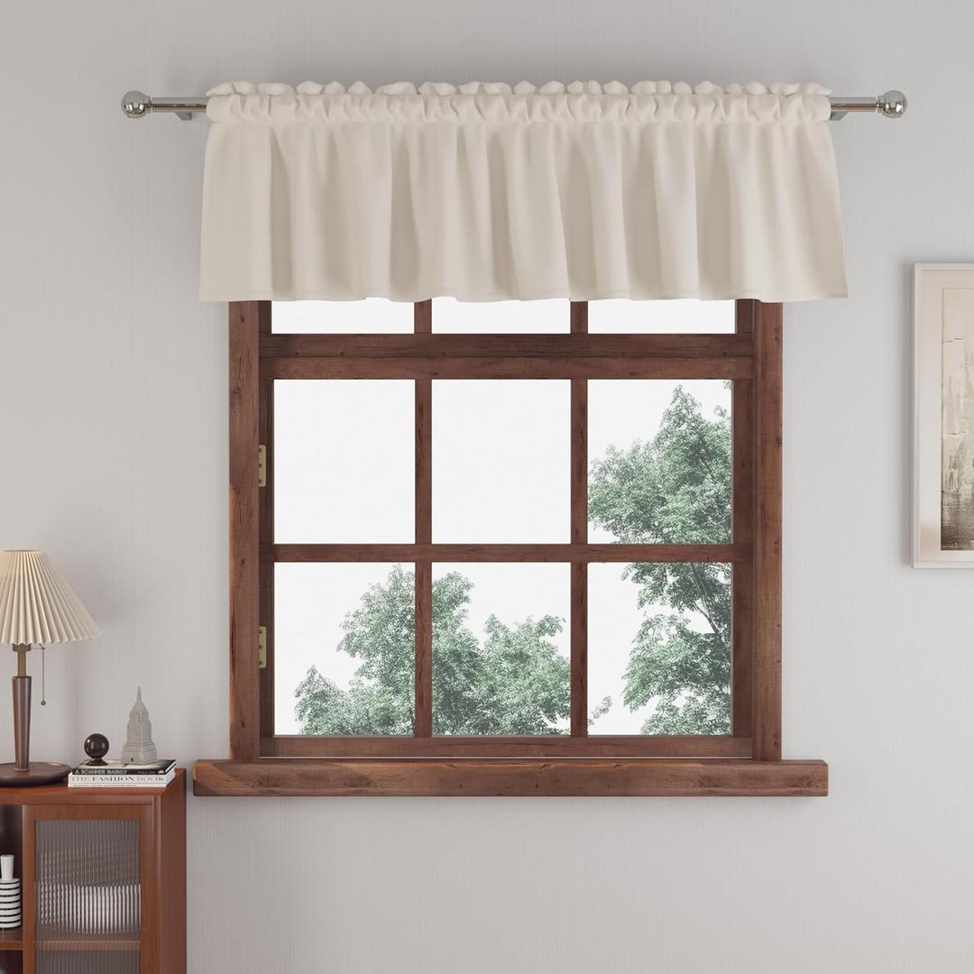 Small Tiers 1 Piece Faux Linen Textured Kitchen Cream Short Small Mini Window Curtains Valance 12 inches Length Privacy Home Decor Cafe Basement Living Room/Bedroom 52W by 12L Rod Pocket