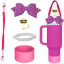 4Pcs Cup Accessories Set for Stanley, Including 1 PCS Mushroom Straw Topper Cover, 1PCS Straw Bow Decorate, 1 PCS Handle Strap, 1 Pcs Silicone Stanley Cup Boot for Stanley Cup 40/30 oz 2 PACK