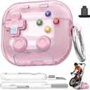 For AirPods 4 Case Cover, with Pressable Button, Safety Lock & Phone Stand,Cool Funny Gifts Case for Women Men to Relief Stress,Clear Pink