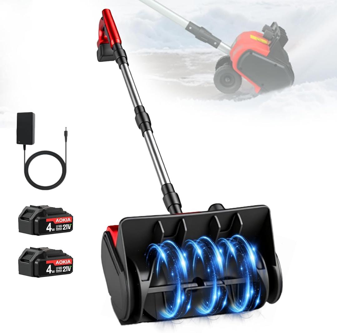 Cordless Snow Shovel, 12.5" Electric Snow Blower with 2x4.0Ah Batteries, 20V Snow Remover with Directional Chute, 6" Snow Intake and 27Ft Throw, for Driveway, Deck, Yard Steps Red
