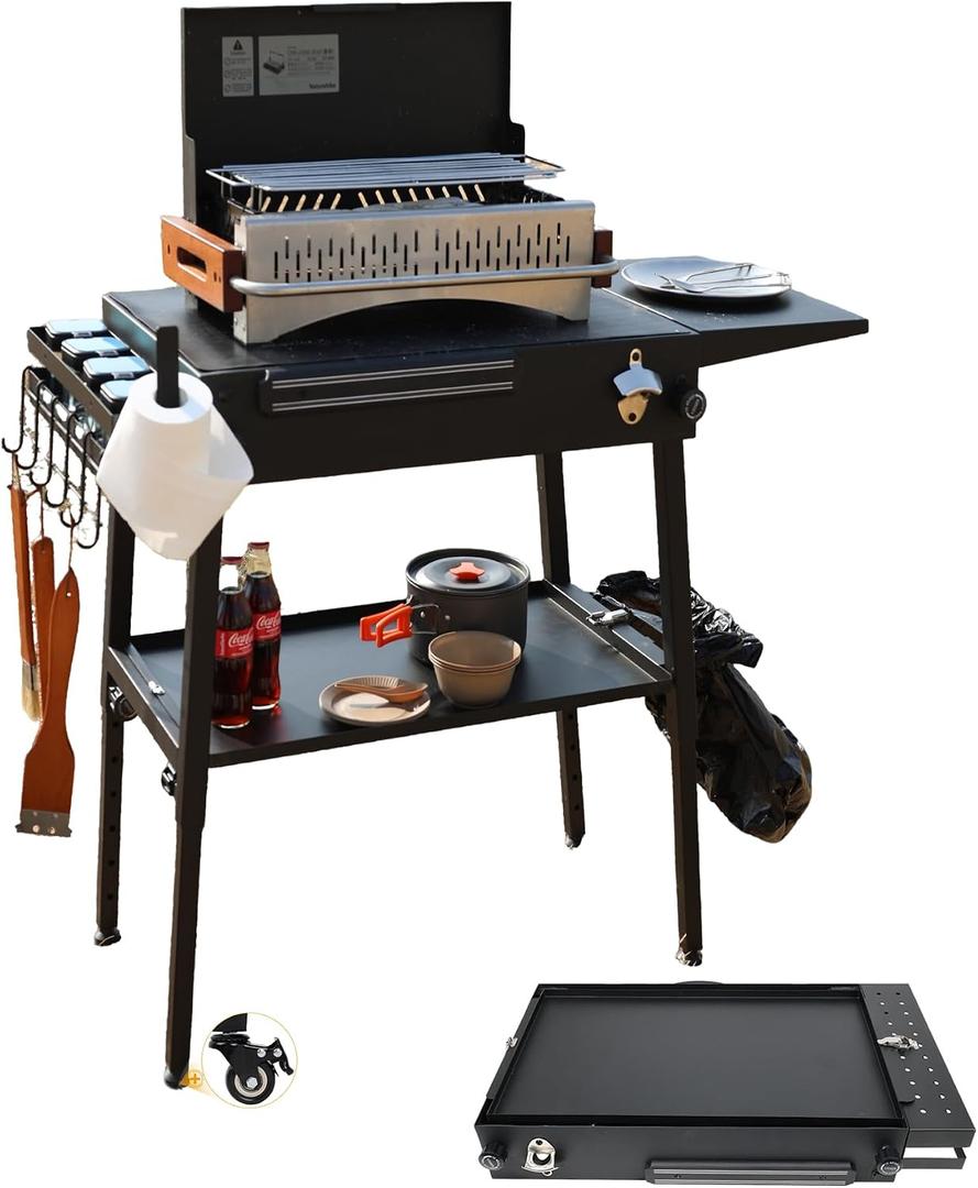 Upgraded Heavy-duty Foldable Grill Stand for Blakcstone, 17" & 22", Height Adjustable, Grill table Desiged for Outdoor BBQ Backyard Camping