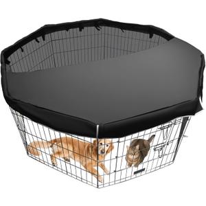 Dog Pen Cover fits All 24" Wide 8 Panels Pet Exercise Pen with Durable Fabric & Mesh Netting, Provide Shade & Security, Dog Playpen Top Cover Indoor Outdoor, Easy to Assemble, Black