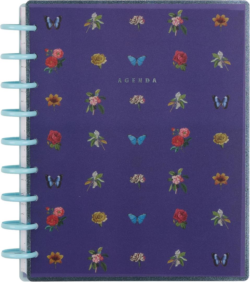 Happy Planner Disc-Bound Planner Jan.Dec. 2026, Includes 3 Extra Months and 2 Sticker Sheets, Classic Size, 7" x 9.25", Dashboard Layout, Blue Botanical Year