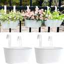 12" Balcony Railing Planters, Outdoor Hanging Planter for Fence, Stylish Metal Porch Deck Flower Pot for Herbs & Succulents (White, Pack of 2)