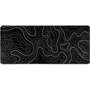 Long Black Topographic Line Gaming Mouse Pad 31.5 x 11.8 inches, Extended Anime Mousepad,Full Keyboard Mat with Stitched Edges