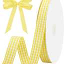 Yellow and White Gingham Ribbon 5/8" X 30 Yd Plaid Ribbon Buffalo Checker Ribbons Craft Easter Ribbons for Sewing Craft Projects Picnic Making Bows Hair Birthday Gift Wrapping Easter Decorations
