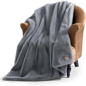 UGG Plush Faux Fur Throw Blanket Reversible Medium Weight Luxury Soft Throw Blankets for Bed or Chair, Hypoallergenic, Machine Washable, Home Decor, 50-inch x 70-inch, Chambray Blue Grey (Euphoria)