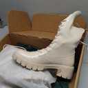 Vepose Women's 953 Knee High Combat Boots Chunky Platform Heel, Lace Up Gothic Punk Work Boots for Dresses and Jeans (Beige)