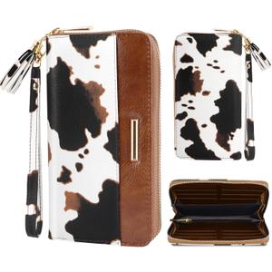 Coco Rossi Women Wallets MultiCard Case Wallet Clutch Card Holder Organizer Ladies Purse with Tassel Wrist Strap Zipper Closed, Brown Cow