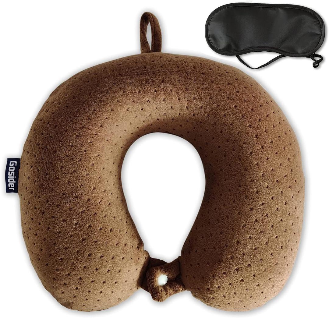 Memory Foam Travel Pillow, Comfortable Travel Neck Pillow U Shape, Support Neck and Head to Relieve Fatigue, Portable Neck Pillow Suitable for Planes, Trains, Self-Driving Cars (Brown)