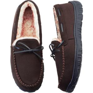 VLLy Mens Slippers Moccasins with Plush Lined Cozy House Bedroom Shoes for Men (10, Darkbrown)