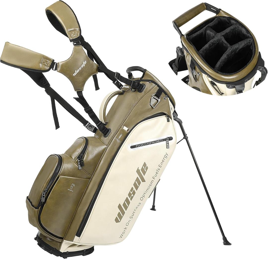 14-Way Golf Stand Bag, PU Leather Golf Bag with Full-Length Dividers