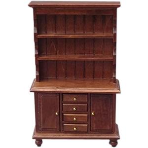 1:12 Scale Miniature Cupboard Bookshelf Classic Wooden Mini Storage Hutch Kitchen Dollhouse Bookshelf Wood Cabinet 1:12 Furniture Display Showcase Decoration Sideboard Accessories (Walnut Color)