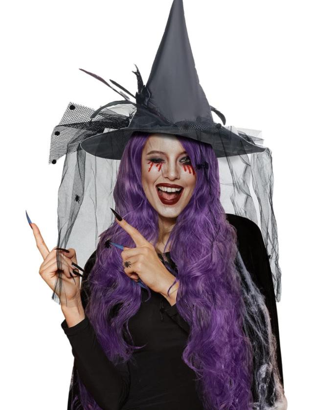 aninka 2 Pieces Halloween Witch Costume Set Women Adult Witch Hat and Wig Witches Hat Costume Cosplay
