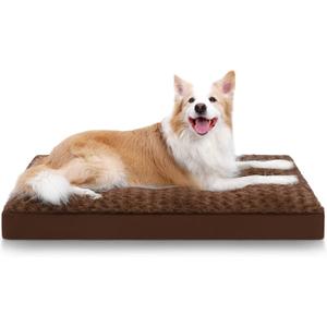 Dog Crate Bed Waterproof for Large Dogs - Rose Velvet Soft Fluffy Washable With Removable Cover & Anti-Slip Bottom, 35 x 22 Inch, Brown