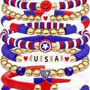 250 Anniversary USA Merchandise 4th of July Outfits for Women Men Teens Red White Blue Clay Beaded Stretch Bracelets USA Patriotic Jewelry 4th of July Accessories