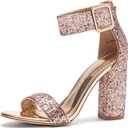 Herstyle Rumors Women's High Heels Open Toe Chunky Block Heeled Sandals with Ankle Strap  Dressy Strappy Heels for Prom Wedding Office, and Party (11, Goldglitter)