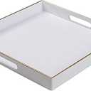 Umisriro Large White Rectangular Decorative Tray – Plastic Serving Tray with Handles for Coffee Table, Ottoman, Living Room, 15.7” x 11.8” x 1.6