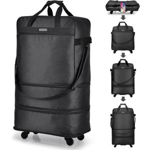 Hanke Suitcases with Wheels Expandable Foldable Luggage Bag Suitcase Collapsible Rolling Travel Bag Duffel Bag for Men Women Lightweight Suitcases without Telescoping Handle, Black (Black Upgrade Version)