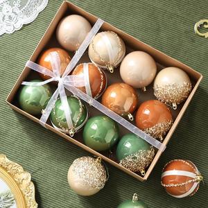 Christmas Tree Ball Ornaments 12 Pcs 3.15" Sage Green White Sand Brown Boho Neutral Shatterproof Plastic Glitter Hanging Balls for Fall Christmas Tree Xmas Holiday Party Home Decor