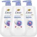Dove Body Wash with Pump 3 Count Anti-Stress Blue Chamomile & Oat Milk, for 24hr Lotion-Soft Skin Moisturizing Skin Cleanser with No Sulfates No Parabens
