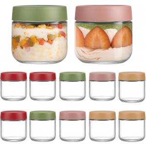 TBWIND 12 Pack Overnight Oats Containers with Lids, 10oz Glass Mason Jars with Airtight Lids, Wide Mouth Food Storage Containers for Yogurt, Chia Pudding, Salads, Snacks & Meal Prep