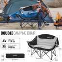 KingCamp Double Camping Chair, Oversized Heavy Duty 660lbs Loveseat for Adults Portable Folding XL 2 Person Couch Padded Comfortable Two Seat with Cup Holder for Outdoor Lawn Backyard, Black/Grey
