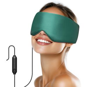 Silk Heated Eye Mask, USB Corded Electric Face Heating Pad for Sinus Pressure Relief, Warm Eye Compress for Dry Eyes, Stye and Tension Headache with 3 Temp Settings & 30-Min Auto Off, Forest Green