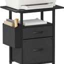 2 Drawer File Cabinet with 24'' Extended Desktop, Mobile Filing Cabinet, Rolling File Cabinet with Side Bag, Fabric Drawer, Fits A4 Size, Home Office, Black