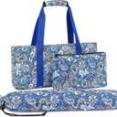 Mahjong Tile Bag, Blue Printed American Mahjong Tiles Bag with Racks and Pushers, Drawstring Closure