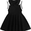 ESHOWEE Baby Girls Summer Casual Dress Toddler Sleeveless Ruffle Polo Collar Button Down Sporty Dresses Sundress 3M3T Black, 2/3Y