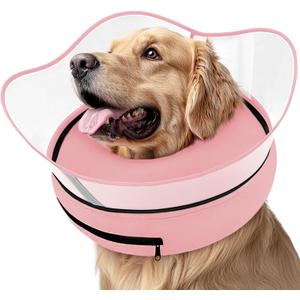 Supet Raised Inflatable Dog Cone Collar to Stop Licking, Soft Dog Cone Alternative After Surgery, Pet Neck Donut Collar for Dogs (XL(Neck 14"-18"), Solid Pink)