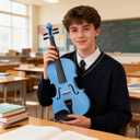 Aileen Violin 4/4 Full Size for Adults Beginners, Blue Fiddle Starter Kit for Students Age 12+, including Music Stand, Unique New Fingerboard Sticker, Mute