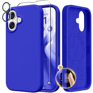 GONEZ Magnetic for iPhone 17 Case, Compatible with MagSafe, [Screen Protector + Camera Lens Protector], Liquid Silicone Anti-Scratch Shockproof Protective Phone Case 6.3 inch, Cobalt Blue